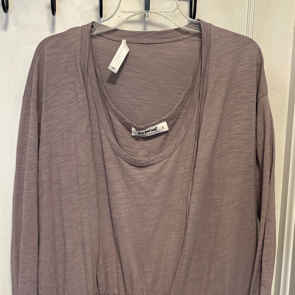 Three Bird Nest Mocha Tan Brown Long Sleeve Jumpsuit Cardigan Set Large - Picture 7 of 16